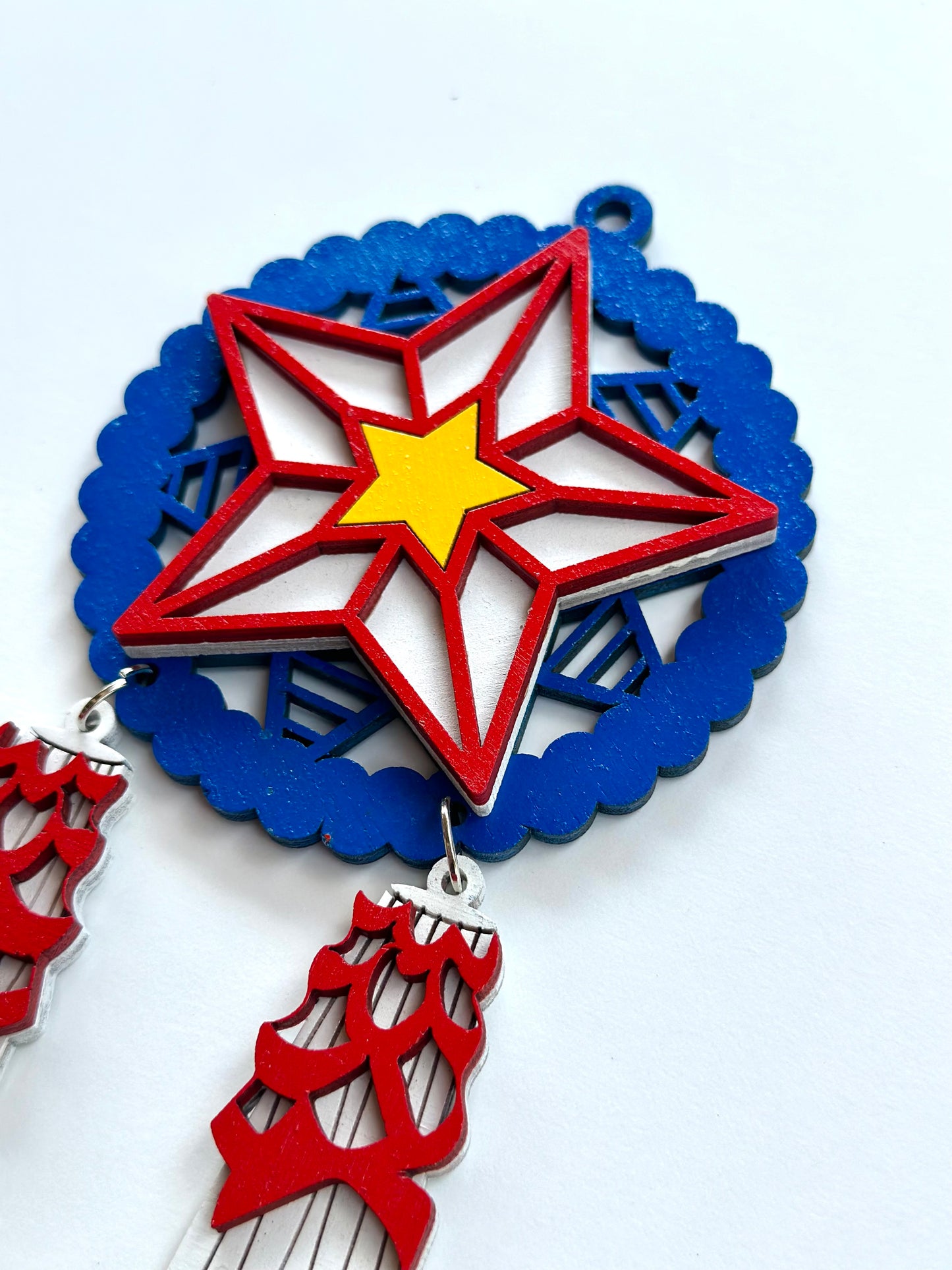 Blue, White, Red Wood Parol Ornament