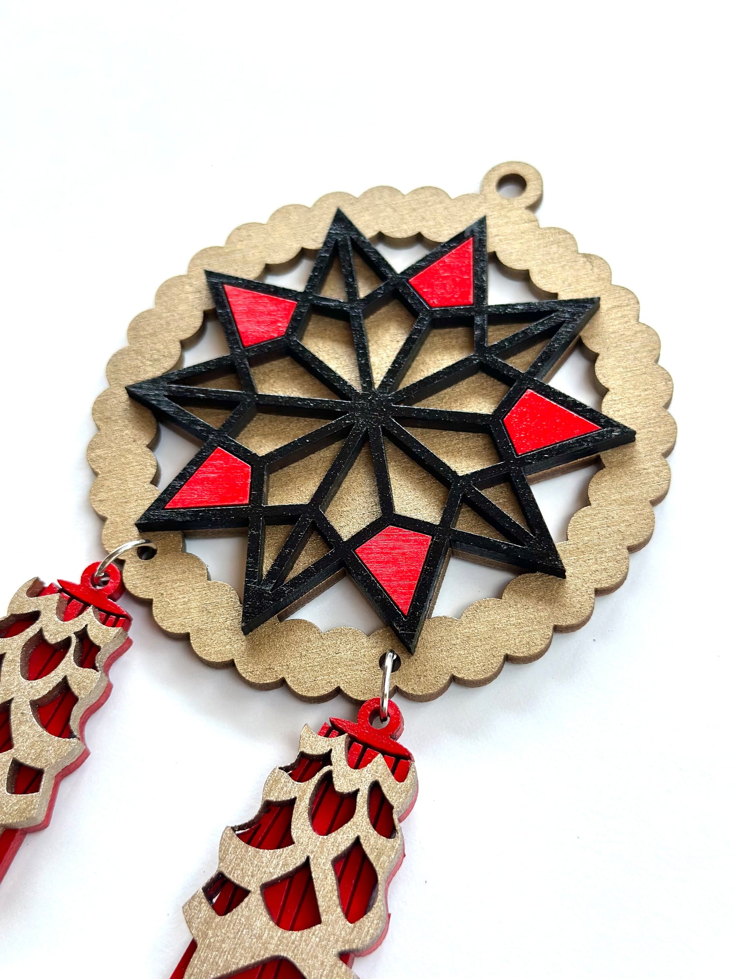 Gold, Red, Gold Wood Parol Ornament