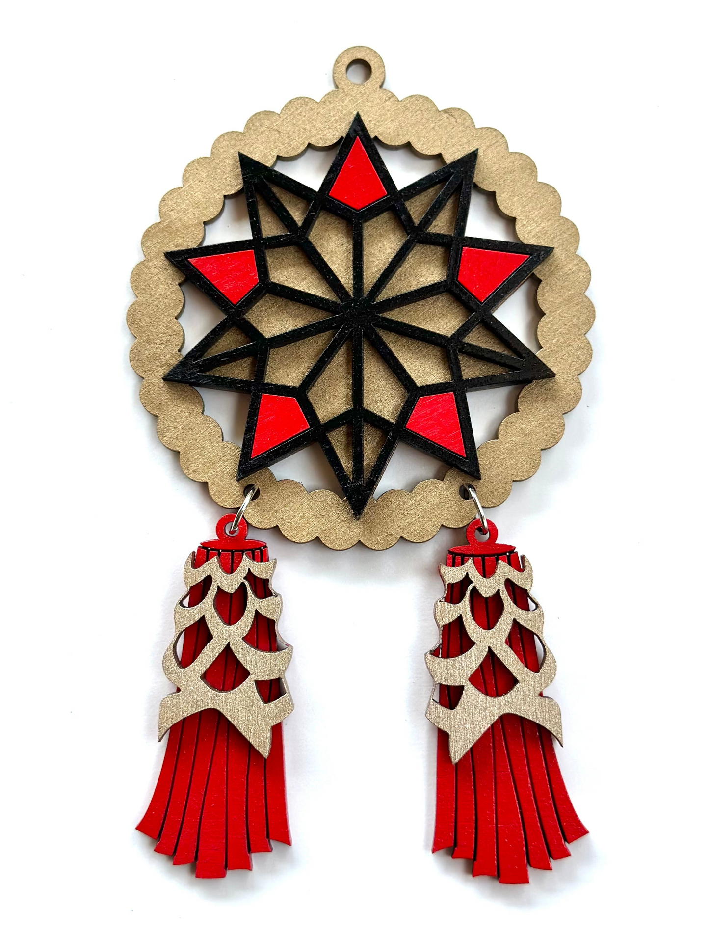 Gold, Red, Gold Wood Parol Ornament
