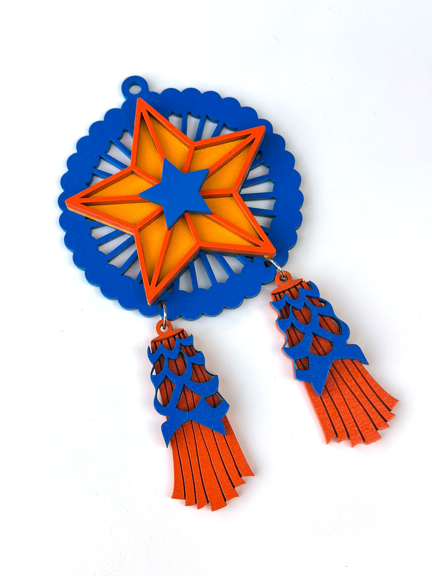 Blue, Orange, Blue Wood Parol Ornament