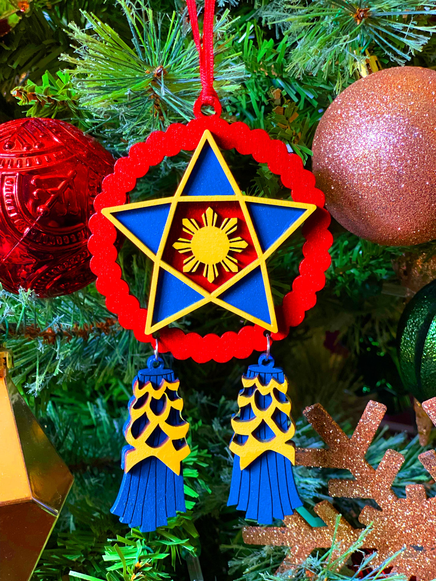 Red, Blue, Yellow Wood Parol Ornament