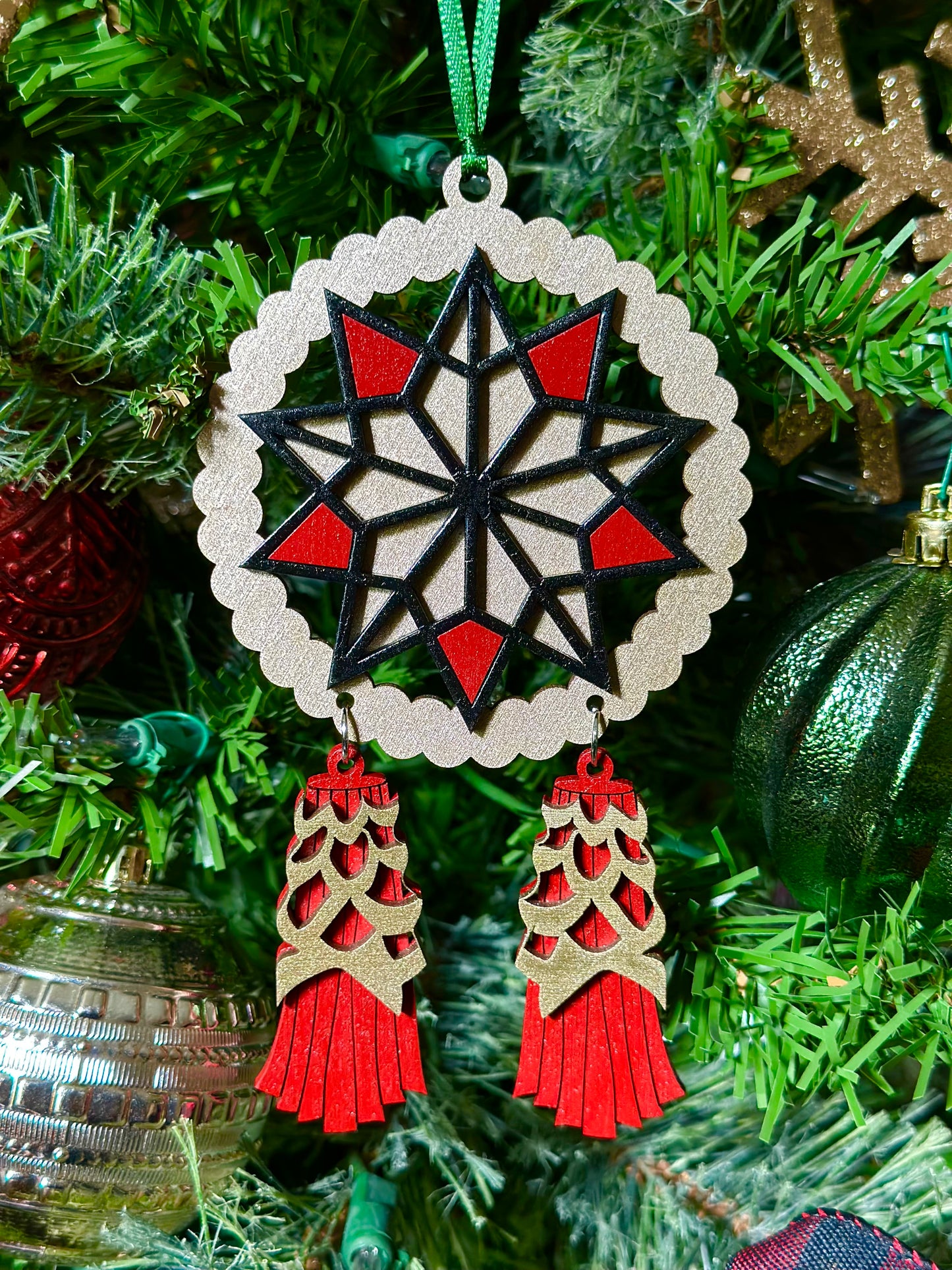 Gold, Red, Gold Wood Parol Ornament