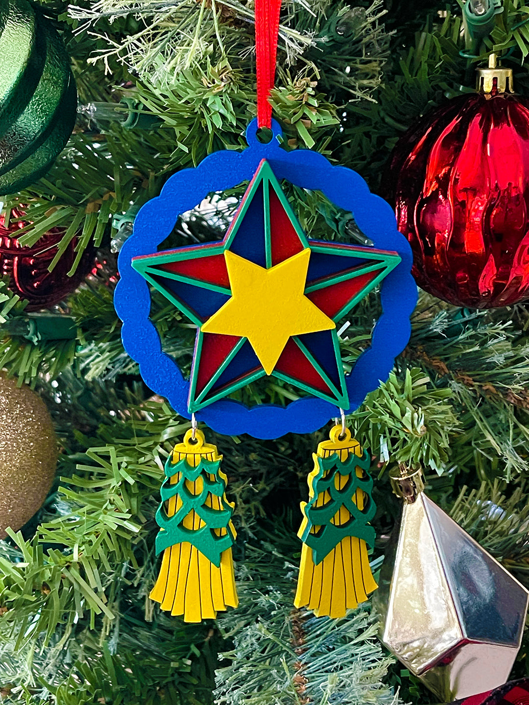 Blue, Yellow, Green Wood Parol Ornament