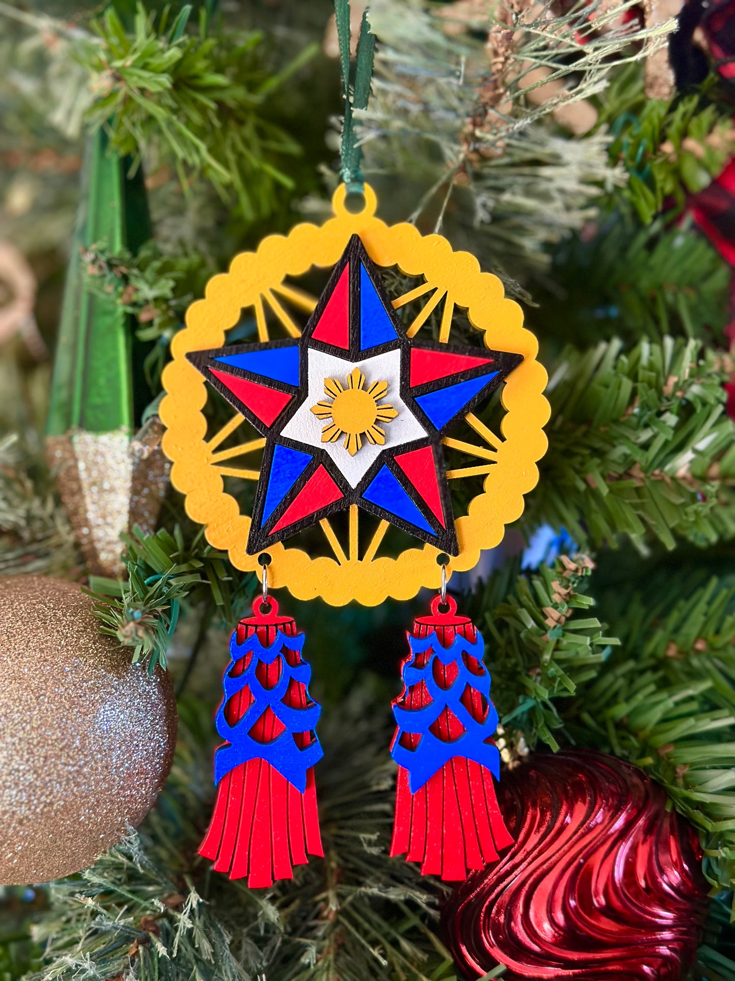 Yellow, Red, Blue Wood Parol Ornament