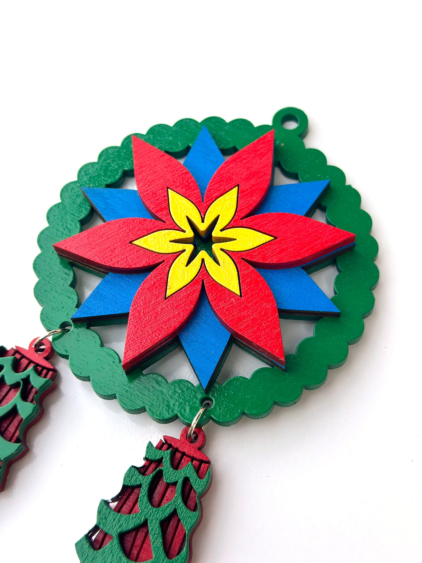 Green, red, green Wood Parol Ornament