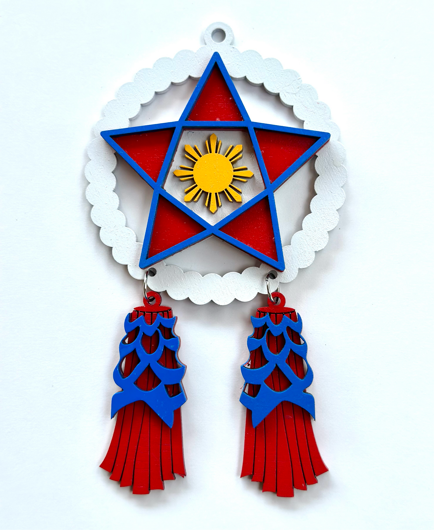 White, Red, Blue Wood Parol Ornament