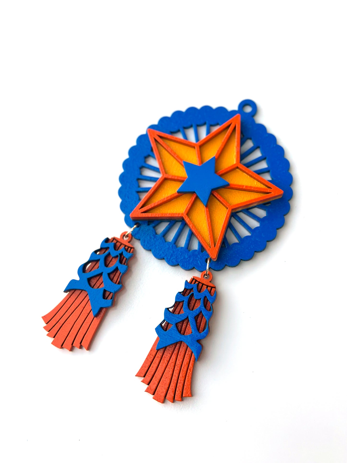 Blue, Orange, Blue Wood Parol Ornament