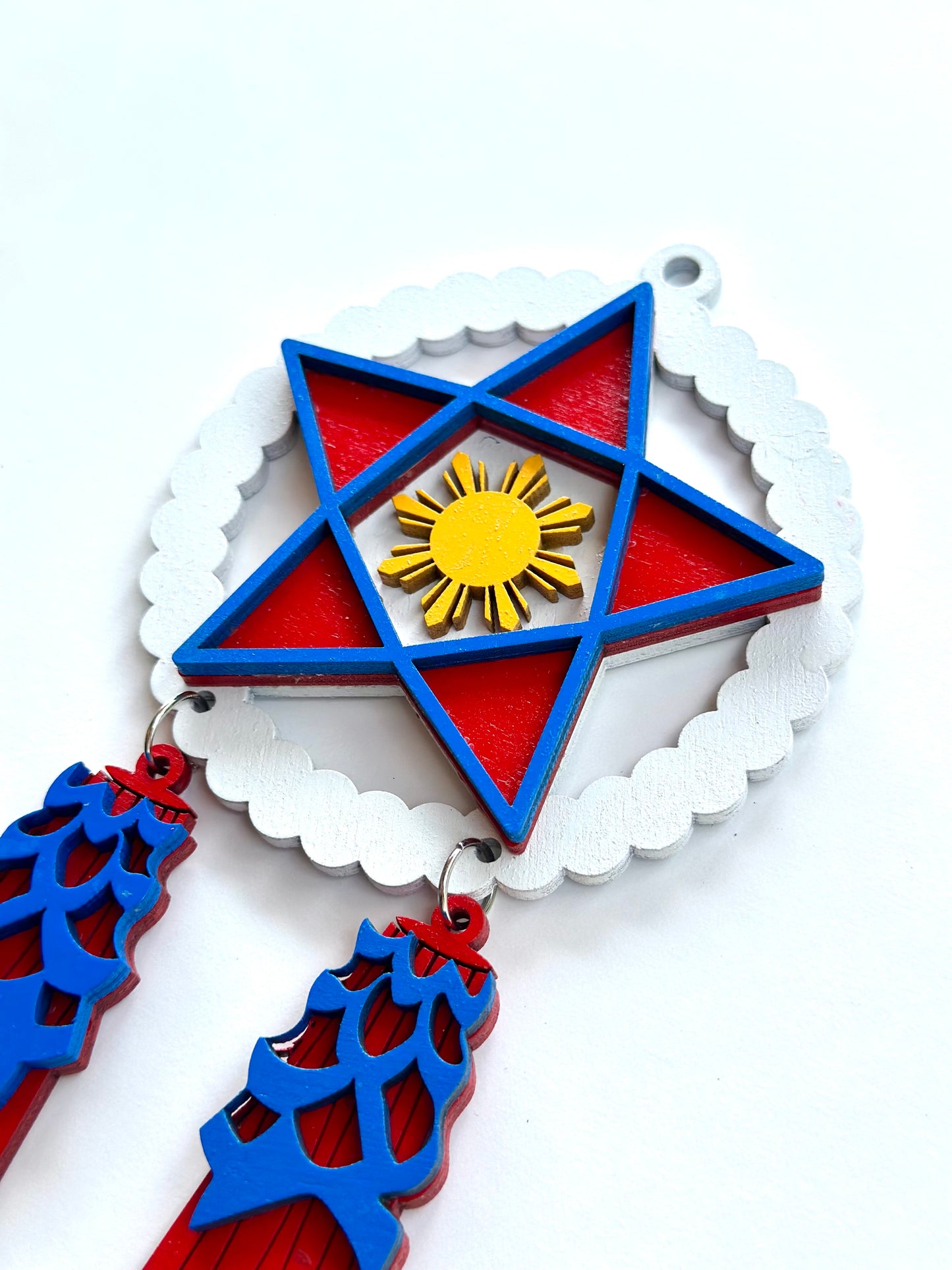 White, Red, Blue Wood Parol Ornament