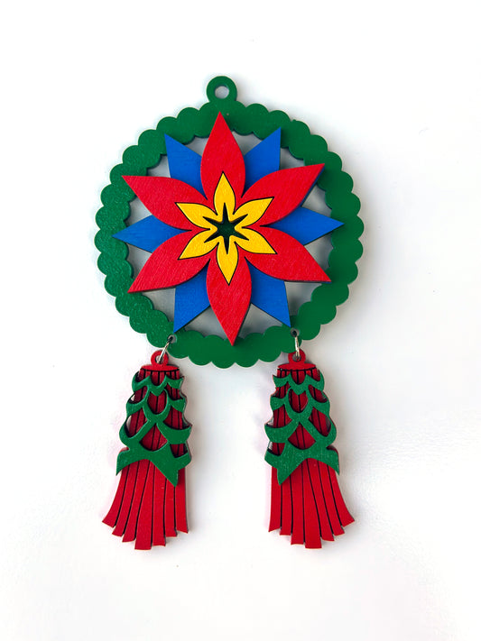 Green, red, green Wood Parol Ornament