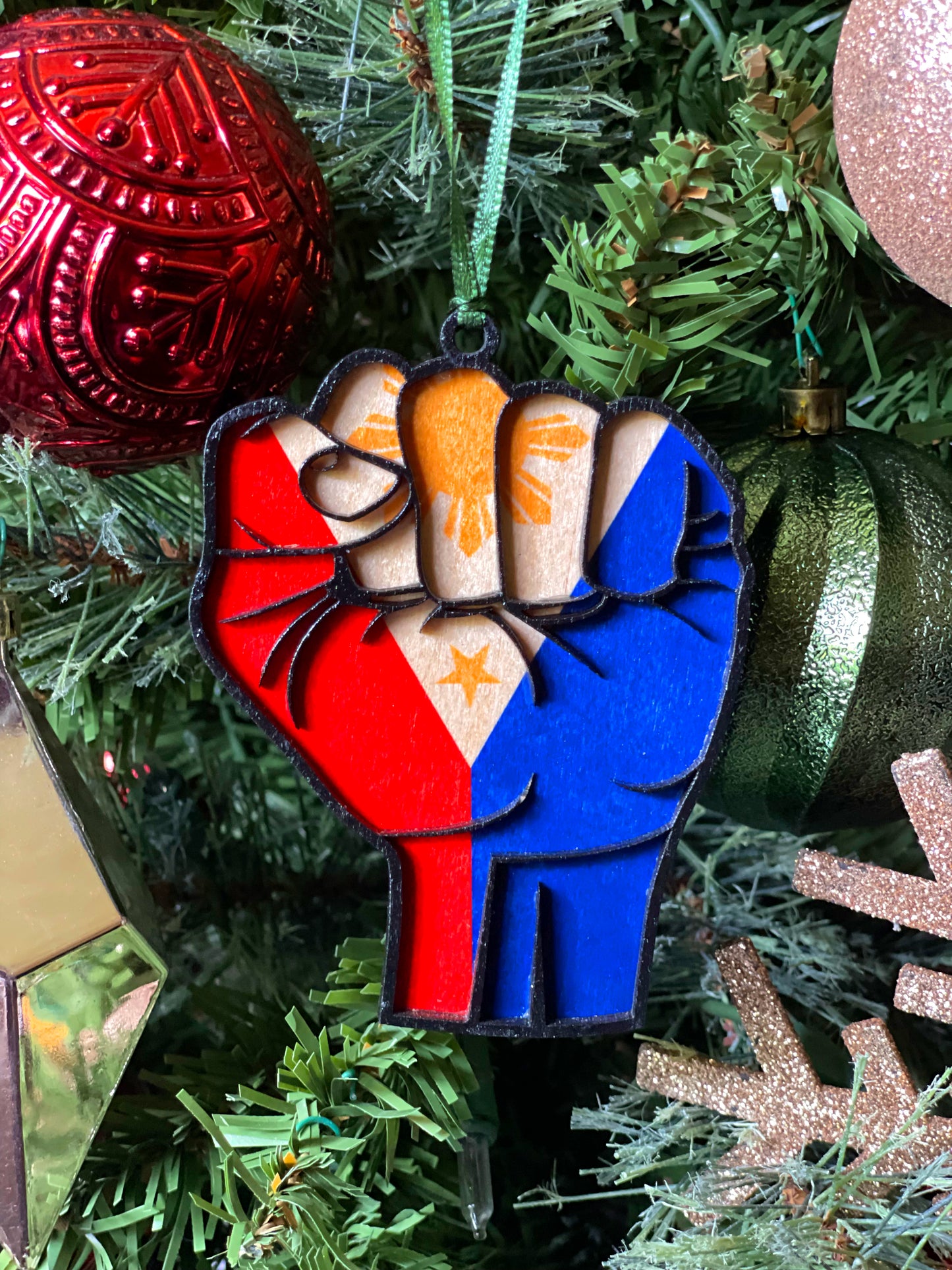 Filipino Fist Wood Ornament