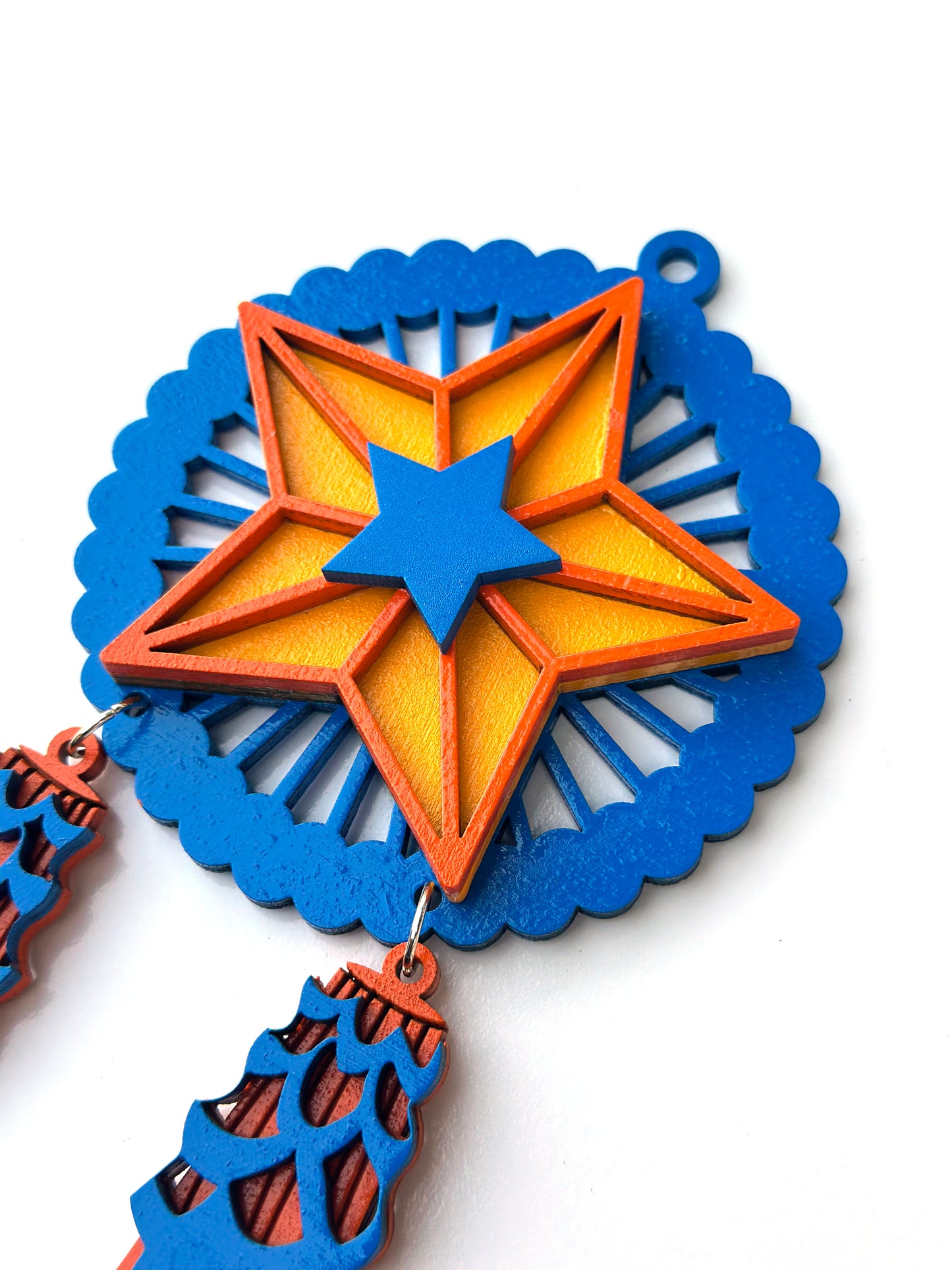 Blue, Orange, Blue Wood Parol Ornament