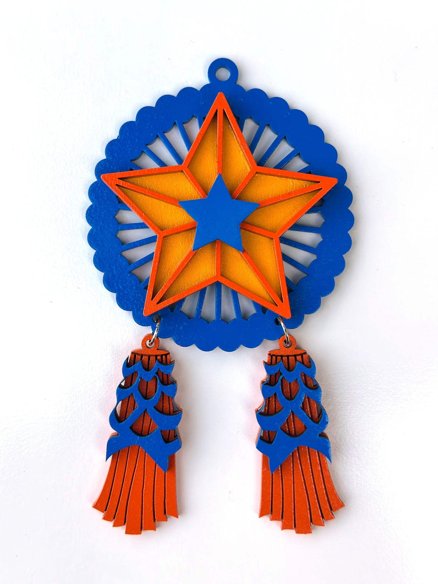 Blue, Orange, Blue Wood Parol Ornament