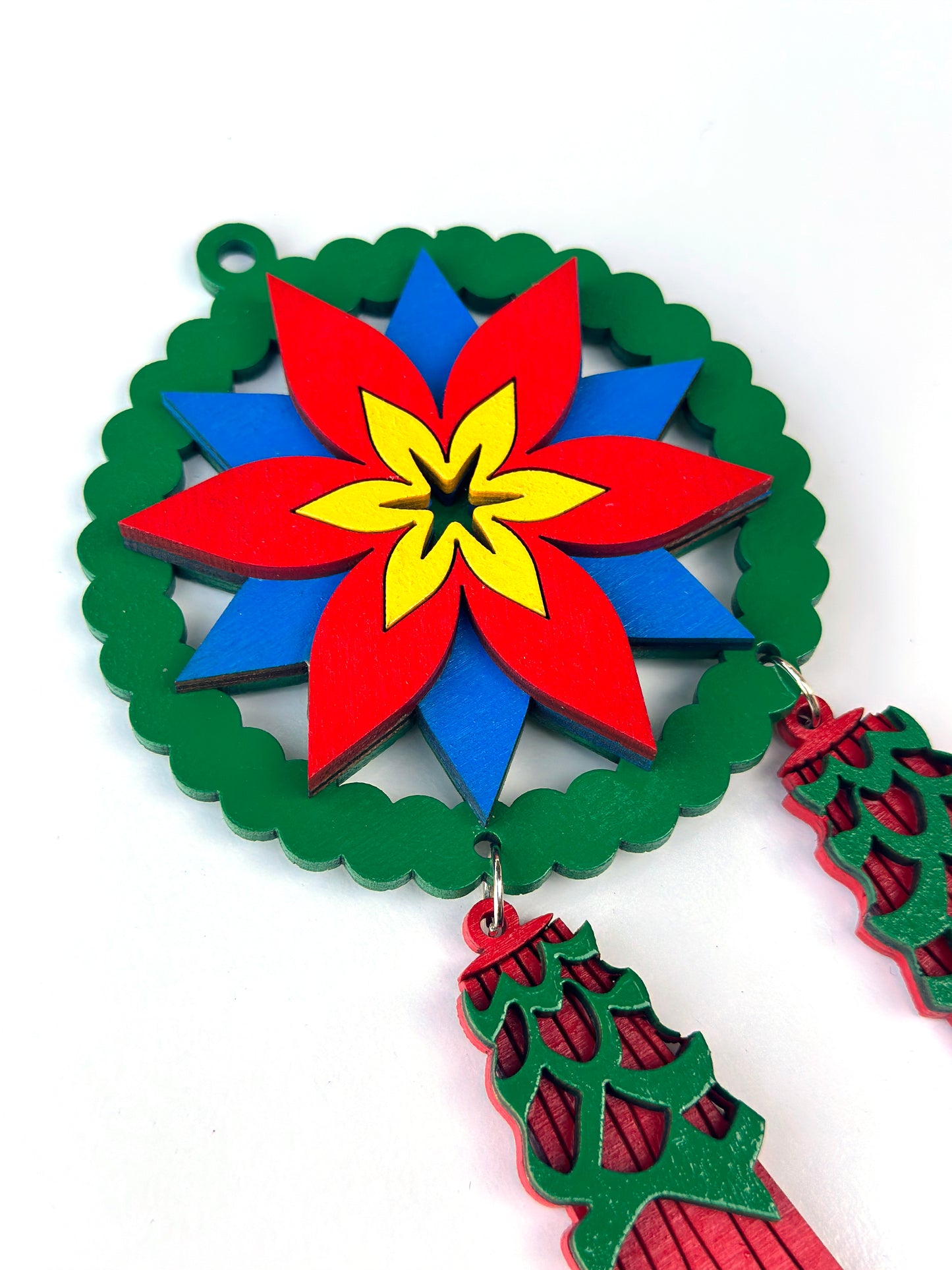 Green, red, green Wood Parol Ornament
