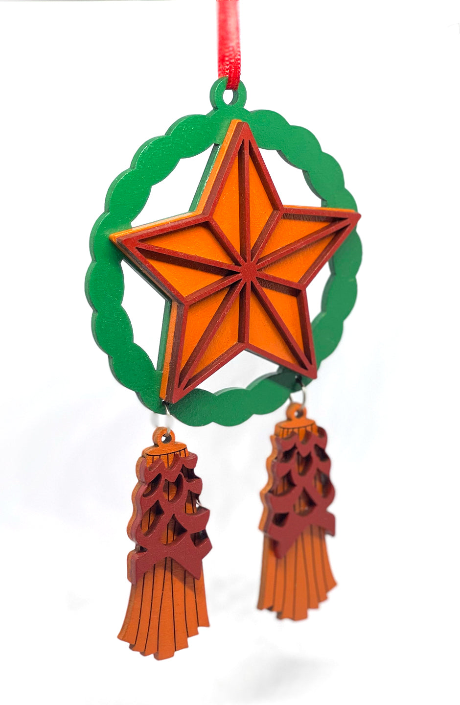 Green, Orange, Red Wood Parol Ornament