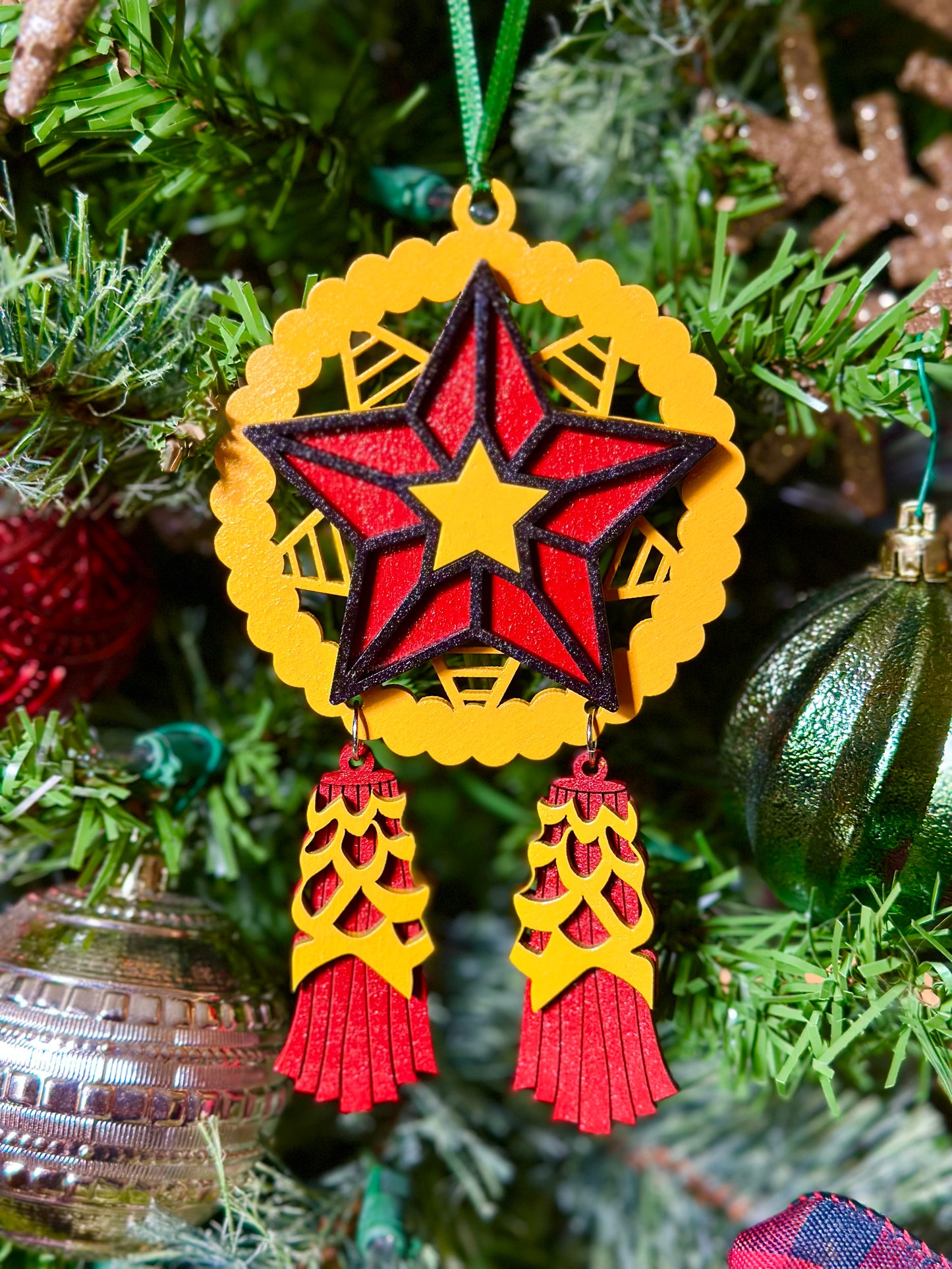 Yellow, Red, Yellow Wood Parol Ornament