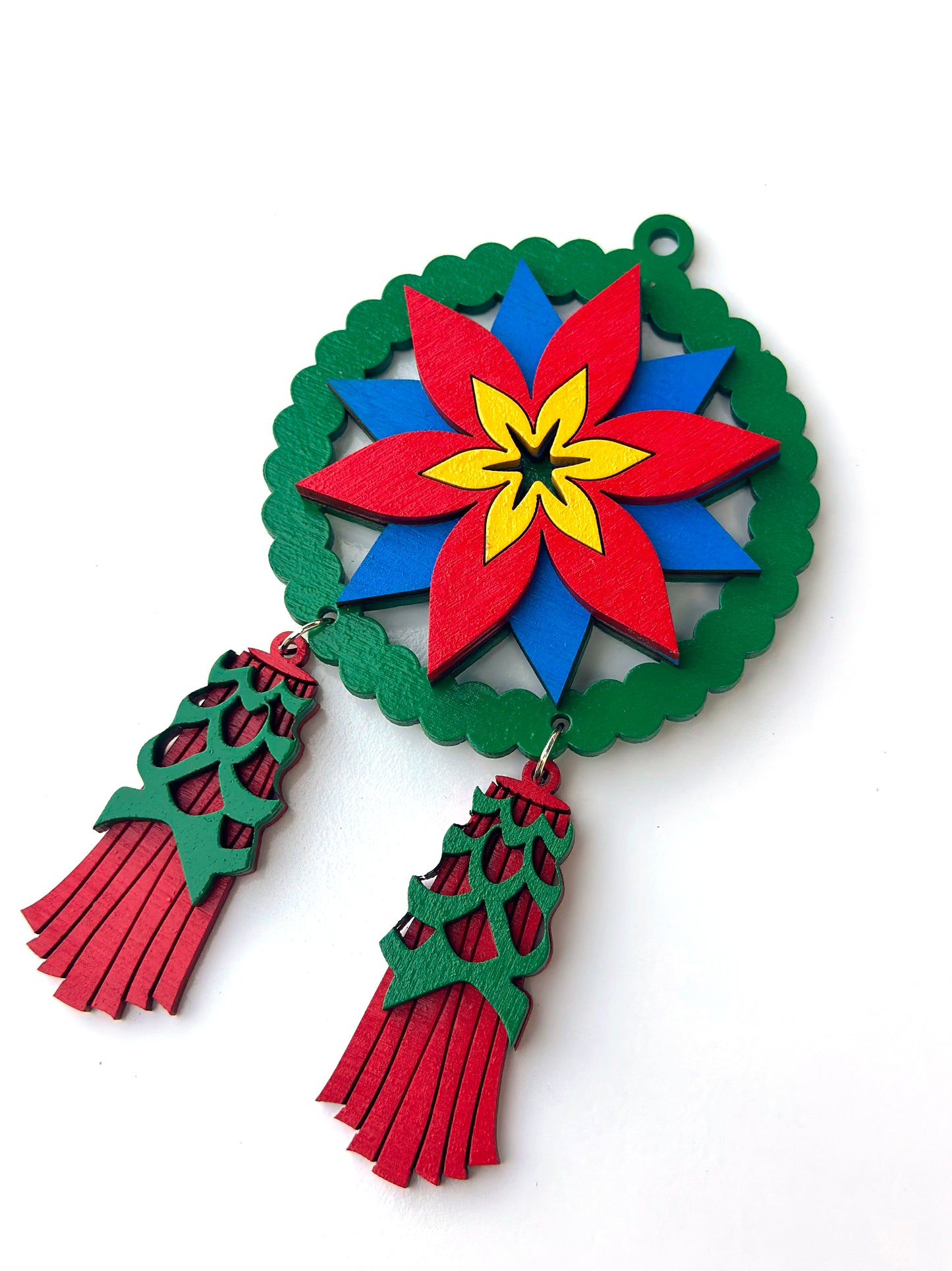 Green, red, green Wood Parol Ornament
