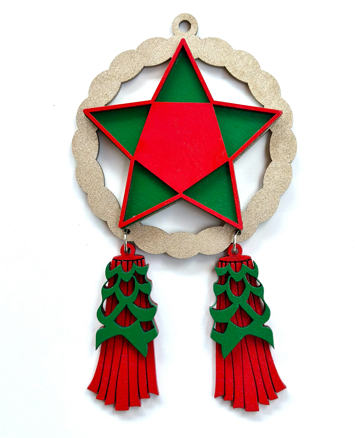 Gold, Red, Green Wood Parol Ornament