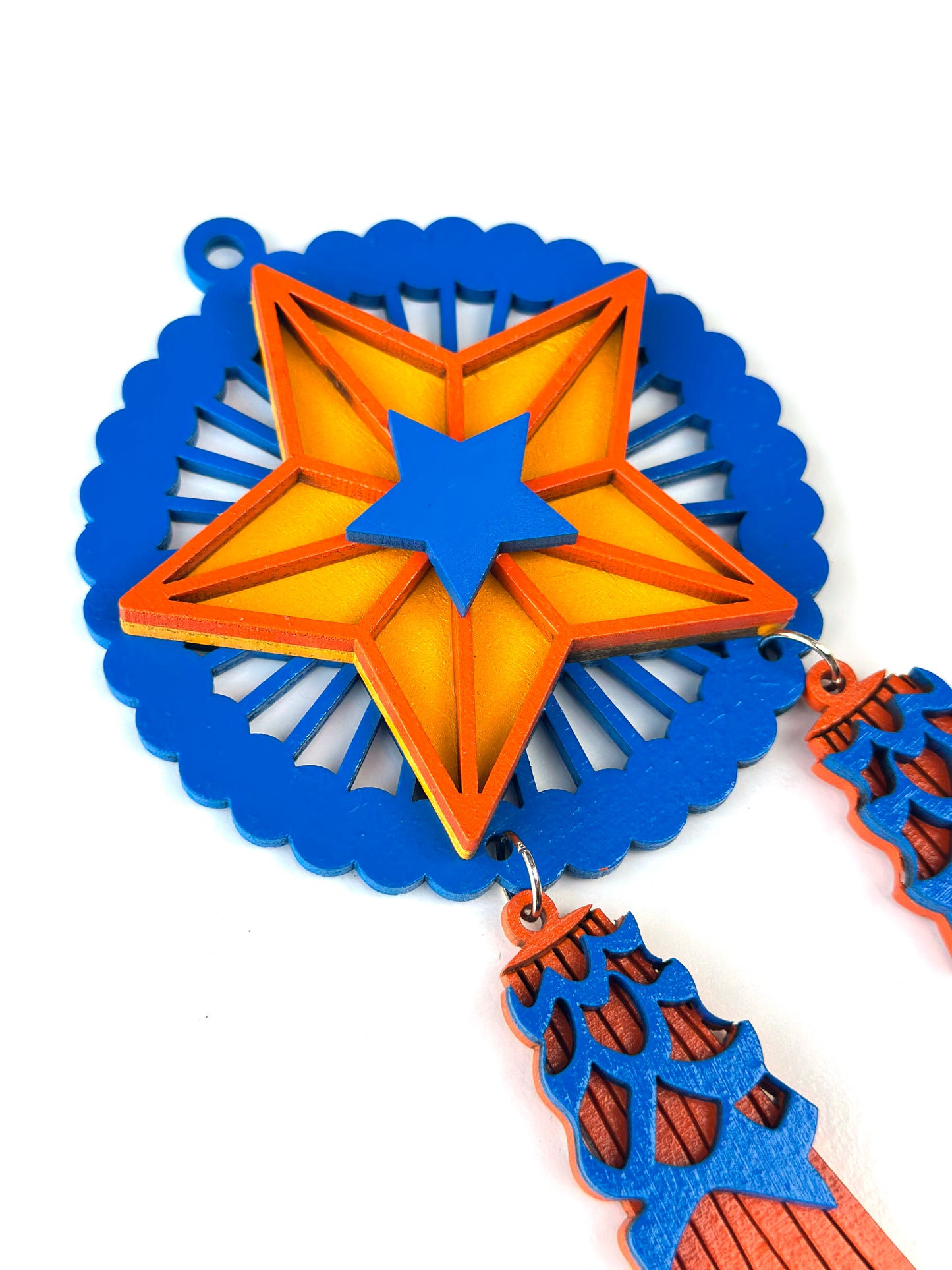 Blue, Orange, Blue Wood Parol Ornament