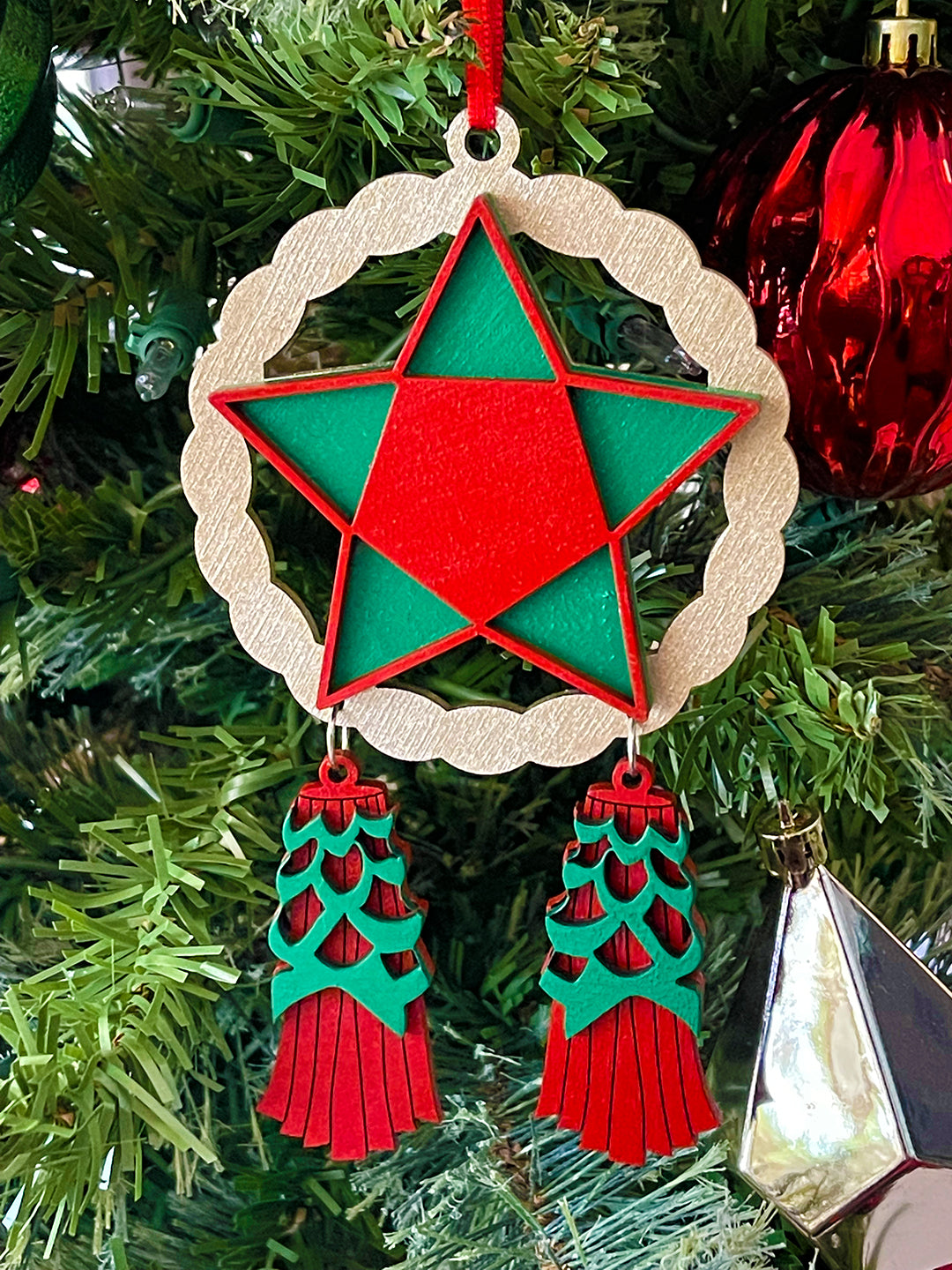 Gold, Red, Green Wood Parol Ornament