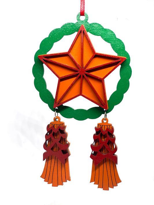 Green, Orange, Red Wood Parol Ornament