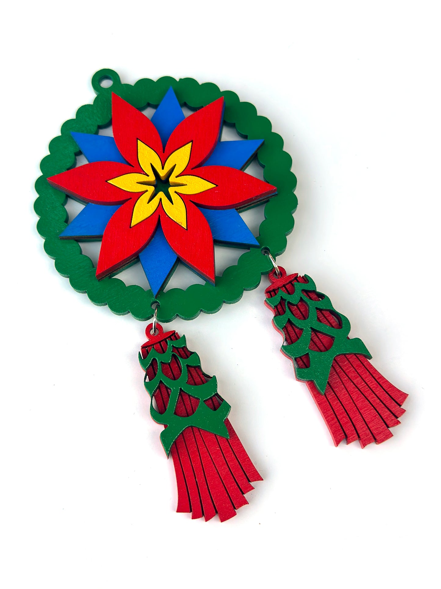 Green, red, green Wood Parol Ornament