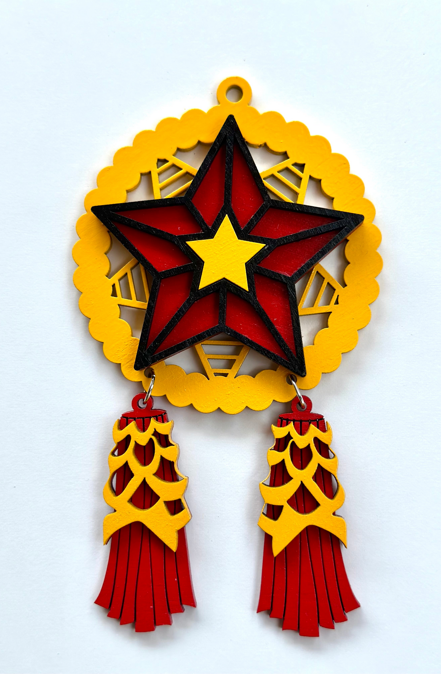 Yellow, Red, Yellow Wood Parol Ornament